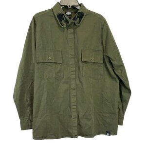Jurassic Park World Khaki Button-up Top w Dinosaur Skulls, Cosplay Unisex Retro‎
